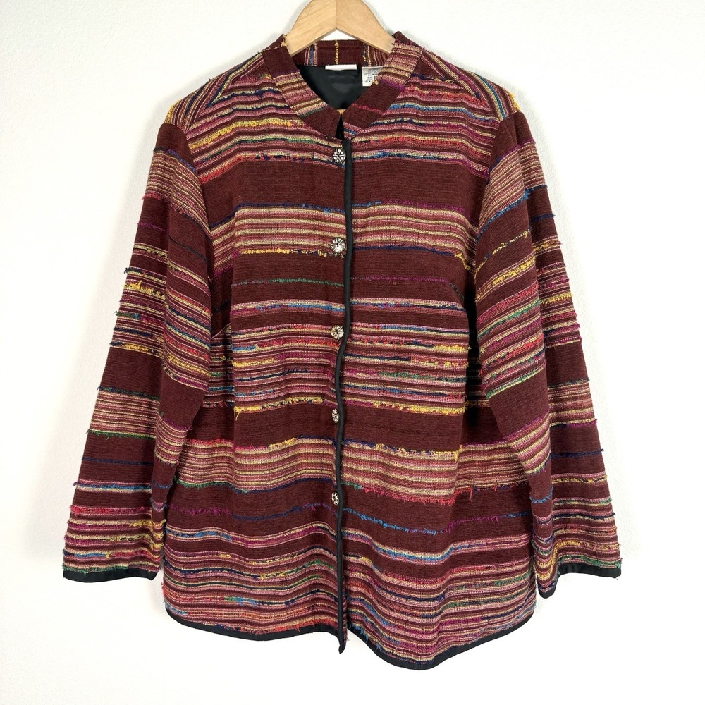 Woven Fringe Jacket Womens 16W Artsy Southwestern Rainbow Boho Cowgirl Western‎